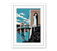 Artery8 Clifton Suspension Bridge Tan Brown Blue Linocut Artwork Framed Wall Art Print 18X24 Inch