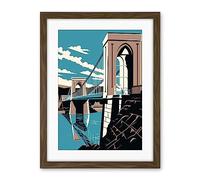 Artery8 Clifton Suspension Bridge Tan Brown Blue Linocut Artwork Framed Wall Art Print 18X24 Inch