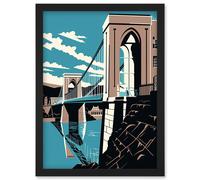 Artery8 Clifton Suspension Bridge Tan Brown Blue Linocut Artwork Framed Wall Art Print A4 in Black Artery8 Black