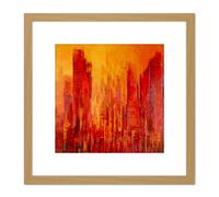 Artery8 Clo Baril Nature Et Architecture Skyscrapers Painting 8X8 Inch Square Wooden Framed Wall Art Print Picture with Mount in Light Oak Artery8 Light Oak