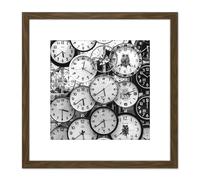 Artery8 Clock Faces Time Black White Photo 8X8 Inch Square Wooden Framed Wall Art Print Picture with Mount in Brown Artery8 Brown