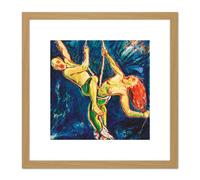 Artery8 Close to the Sky 1993 Acrobats Painting 8X8 Inch Square Wooden Framed Wall Art Print Picture with Mount in Light Oak Artery8 Light Oak