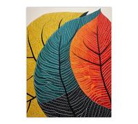 Artery8 Close Up Leaves Gond Painting Style Abstract Artwork Orange Blue Green Mosaic Stylised Patterns Large Wall Art Poster Print Thick Paper 18X24 Inch