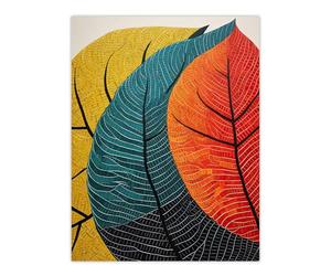 Artery8 Close Up Leaves Gond Painting Style Abstract Artwork Orange Blue Green Mosaic Stylised Patterns Extra Large XL Wall Art Poster Print