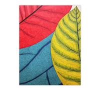 Artery8 Close Up Leaves Gond Painting Style Artwork Red Blue Green Line Drawing Stylised Patterns Extra Large XL Wall Art Poster Print