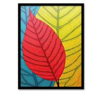 Artery8 Close Up Leaves Gond Painting Style Artwork Red Blue Yellow Line Drawing Stylised Patterns Artwork Framed Wall Art Print A4