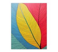 Artery8 Close Up Leaves Gond Painting Style Artwork Yellow Blue Red Line Drawing Stylised Patterns Extra Large XL Wall Art Poster Print