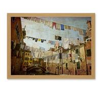 Clotheslines Venice Washing Line Laundry By Cityscape A4 Artwork Framed Wall Art Print Artery8 Light Oak One Size