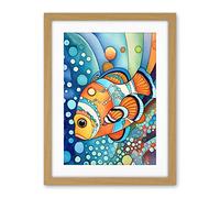Artery8 Clownfish Colourful Folk Art Watercolour Painting Artwork Framed Wall Art Print 18X24 Inch
