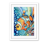 Artery8 Clownfish Colourful Folk Art Watercolour Painting Artwork Framed Wall Art Print 18X24 Inch