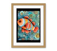 Artery8 Clownfish In Coral Patterns Folk Art Watercolour Painting Artwork Framed Wall Art Print 18X24 Inch