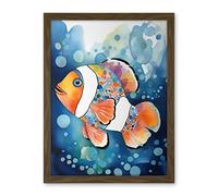 Artery8 Clownfish With Multicoloured Spot Pattern Folk Art Watercolour Painting Artwork Framed Wall Art Print 18X24 Inch
