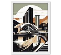 Artery8 Clyde Arc Bridge Abstract Cityscape Illustration Artwork Framed A3 Wall Art Print