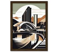 Artery8 Clyde Arc Bridge Abstract Cityscape Illustration Artwork Framed A3 Wall Art Print