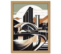 Artery8 Clyde Arc Bridge Abstract Cityscape Illustration Artwork Framed A3 Wall Art Print