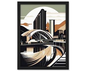 Artery8 Clyde Arc Bridge Abstract Cityscape Illustration Artwork Framed A3 Wall Art Print