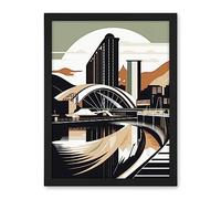 Artery8 Clyde Arc Bridge Abstract Cityscape Illustration Artwork Framed Wall Art Print 18X24 Inch