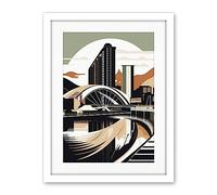 Artery8 Clyde Arc Bridge Abstract Cityscape Illustration Artwork Framed Wall Art Print 18X24 Inch