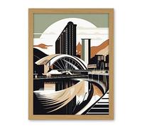 Artery8 Clyde Arc Bridge Abstract Cityscape Illustration Artwork Framed Wall Art Print 18X24 Inch