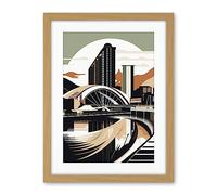 Artery8 Clyde Arc Bridge Abstract Cityscape Illustration Artwork Framed Wall Art Print 18X24 Inch