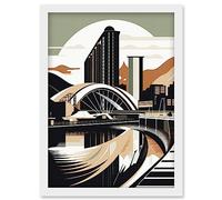 Artery8 Clyde Arc Bridge Abstract Cityscape Illustration Artwork Framed Wall Art Print A4