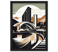 Artery8 Clyde Arc Bridge Abstract Cityscape Illustration Artwork Framed Wall Art Print A4 in Black Artery8 Black