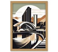 Artery8 Clyde Arc Bridge Abstract Cityscape Illustration Artwork Framed Wall Art Print A4