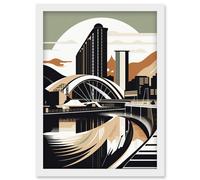 Artery8 Clyde Arc Bridge Abstract Cityscape Illustration Artwork Framed Wall Art Print A4
