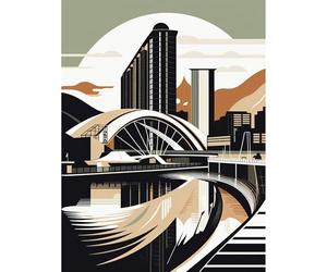 Artery8 Clyde Arc Bridge Abstract Cityscape Illustration Extra Large XL Wall Art Poster Print
