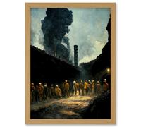 Artery8 Coal Miners Colliery 1972 South Wales UK Artwork Framed Wall Art Print A4 in Light Oak Artery8 Light Oak
