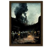 Artery8 Coal Miners Yorkshire Pithead Colliery Artwork Framed Wall Art Print A4 in Brown Artery8 Brown
