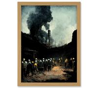 Artery8 Coal Miners Yorkshire Pithead Colliery Artwork Framed Wall Art Print A4 in Light Oak Artery8 Light Oak