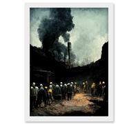 Artery8 Coal Miners Yorkshire Pithead Colliery Artwork Framed Wall Art Print A4 in White Artery8 White