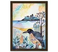 Artery8 Coastal Island Wildlife Folk Art Watercolour Painting Artwork Framed A3 Wall Art Print