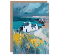 Artery8 Coastal Scottish Cottage Wildflowers Oil Painting Greeting Birthday Card Him Her All Blank