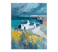 Artery8 Coastal Scottish Cottage Wildflowers Oil Painting Living Room Large Wall Art Poster Print Thick Paper 18X24 Inch