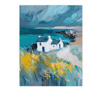 Artery8 Coastal Scottish Cottage Wildflowers Oil Painting Living Room Unframed Wall Art Print Poster Home Decor Premium