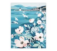 Artery8 Coastal Scottish Pier Seagulls Floral Painting Wall Art Print in Blue | Size: W12" x H16" Artery8 Blue W12" x H16"