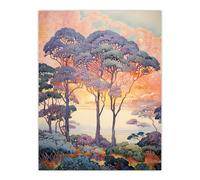 Artery8 Coastal Sunrise Behind Trees Orange Blue Purple Unframed Wall Art Print Poster Home Decor Premium