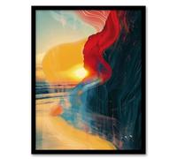 Artery8 Coastal Sunrise Cliffside Beach Abstract Design For Living Room Artwork Framed Wall Art Print A4