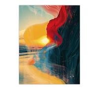 Artery8 Coastal Sunrise Cliffside Beach Abstract Design For Living Room Extra Large XL Wall Art Poster Print