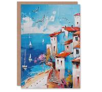 Artery8 Coastal Town Beach Sail Boats Abstract Painting Greeting Birthday Card Him Her All Blank