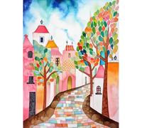 Artery8 Cobblestone Street In Spring Folk Art Extra Large XL Wall Art Poster Print