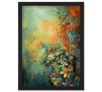 Artery8 Cobweb in Abstract Multicoloured Forest Landscape Artwork Framed Wall Art Print A4