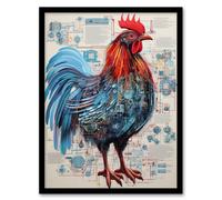 Artery8 Cock Cockerel Rooster Robot Hybrid Secret Military Schematic Blueprint Futuristic Complex Arcane Manuscript Gift For Him Man Cave Art Print Artery8 Black W12" x H16"