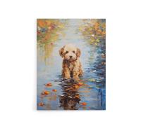 Artery8 Cockapoo Dog & Autumn Leaves In Lake Canvas Wall Art Print | Size: W18" x H24" Artery8 Multicolor W18" x H24"