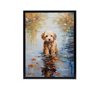 Artery8 Cockapoo Dog & Autumn Leaves In Lake Framed Canvas Wall Art Print | Size: W18" x H24" Artery8 Multicolor W18" x H24"
