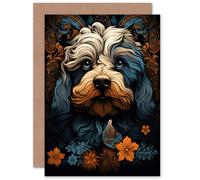 Artery8 Cockapoo Dog Flower Patterns Art Nouveau for Her Birthday Greeting Card in Black Artery8 Black