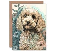 Artery8 Cockapoo Dog in Wildflower Field Pastel Watercolour Illustration Art Birthday Sealed Greeting Card Plus Envelope Blank inside