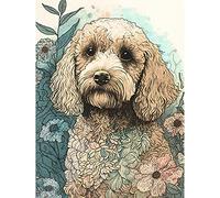 Artery8 Cockapoo Dog in Wildflower Field Pastel Watercolour Illustration Extra Large XL Wall Art Poster Print
